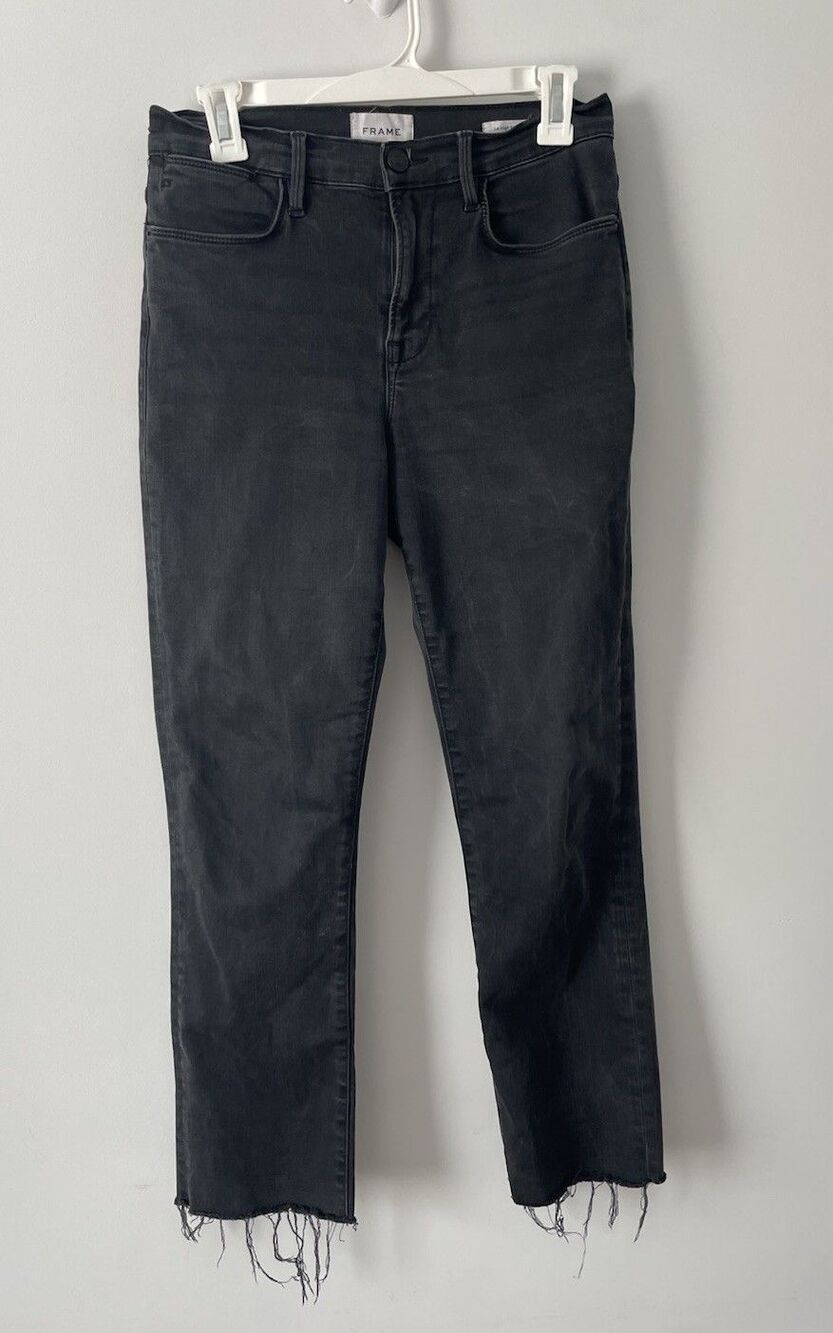 FRAME Women's Black Le Sleek Straight High-Rise Cropped Kerry Jeans Size 29 Raw